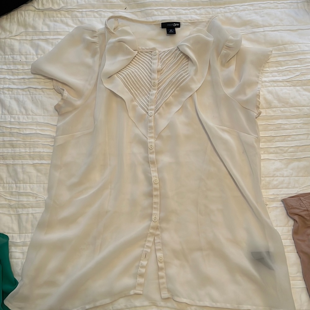 East 5th chiffon white cream ivory blouse M medium
